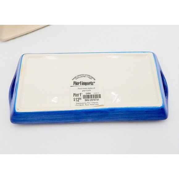 Butterfly Butter Dish Pier 1 One Imports Hand-Painted Stoneware Red Blue & Green - Picture 6 of 7